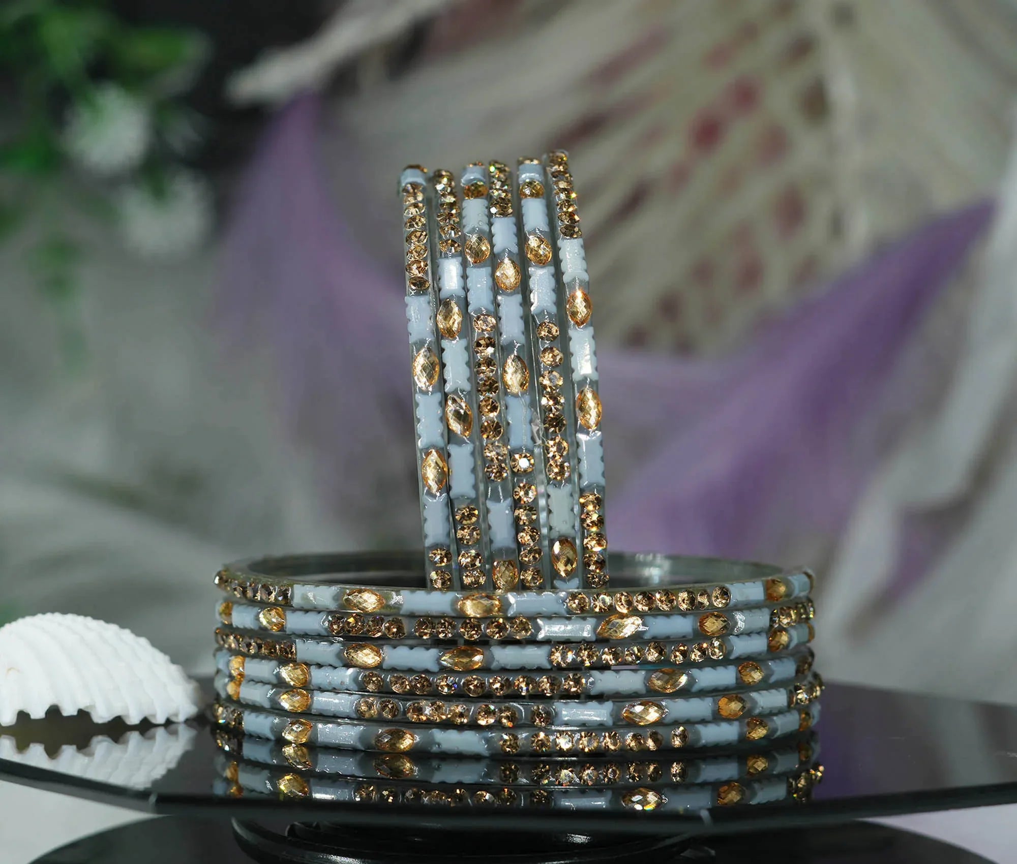 Multiple Color Glass Bangle with Stone Beads Work for Women & Girls (Pack 12 Bangles) - The Golden Cascade